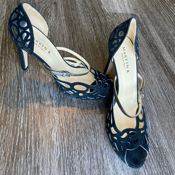 Italian Leather Peep Toe Heels - Picture 2 of 8